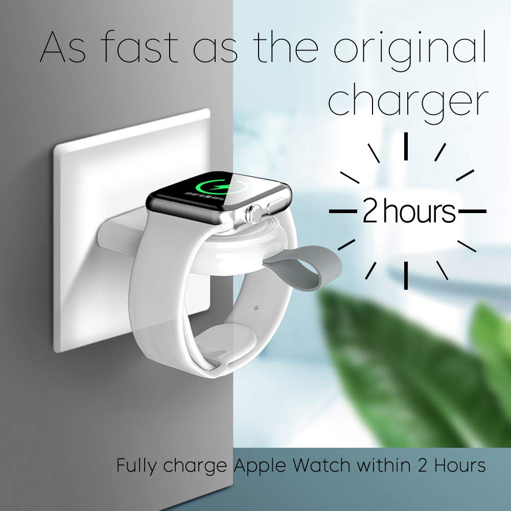 Image of a wireless charger for Apple Watch - Specially designed for Apple Watch Series 6, SE, 5, 4, 3, 2, and 1. Portable keychain design with strong magnetic adsorption for safe and fast charging.