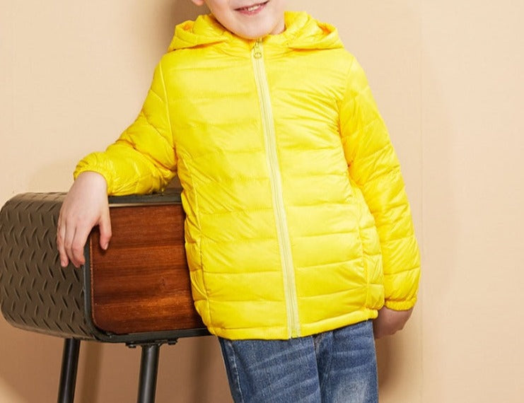 Candy-Colored Hooded Coat for Kids | Polyester Fabric | Pockets & Hood | Warm & Fashionable