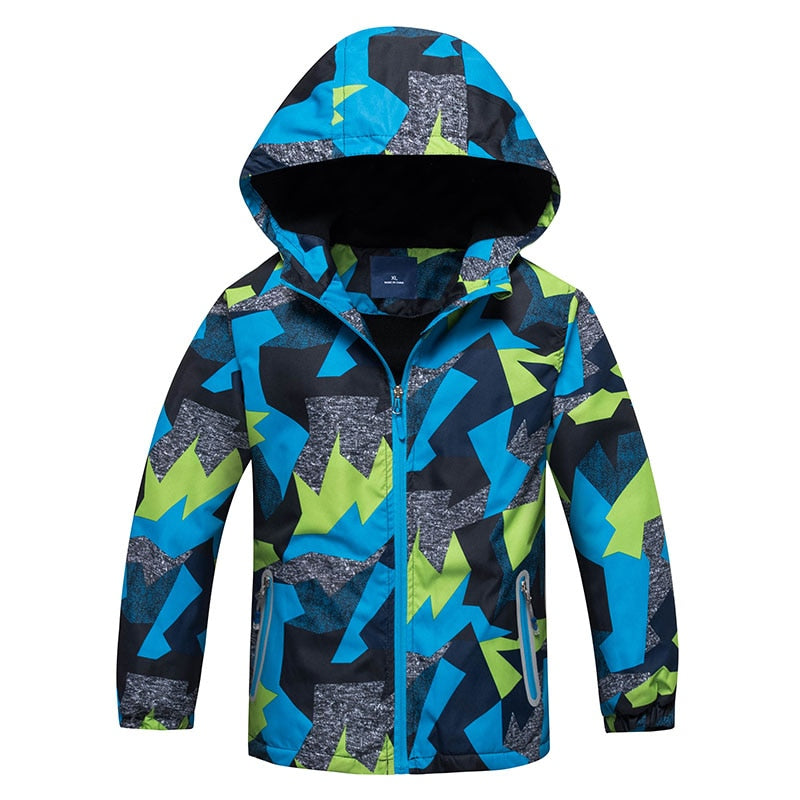 Waterproof and windproof hooded jacket, perfect for the colder months. Made of durable polyester, this stylish and comfortable jacket comes in different colors and sizes to suit your child's preferences.