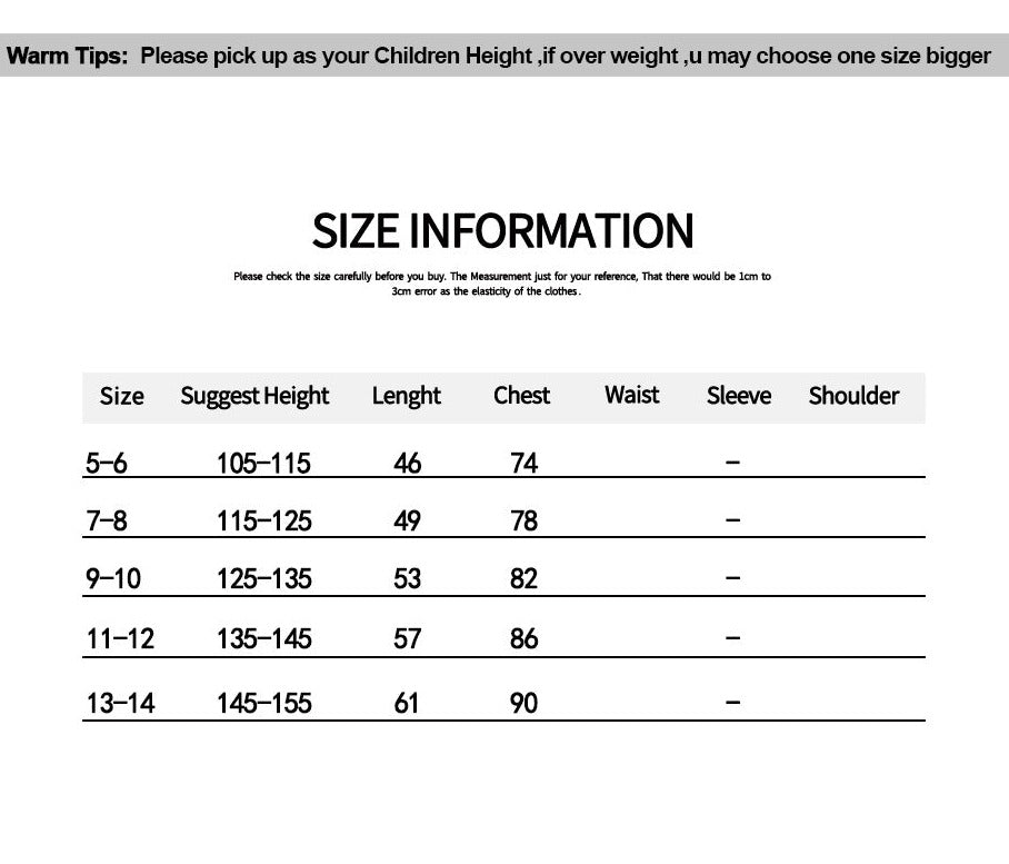 Please choose your girl's size correctly.