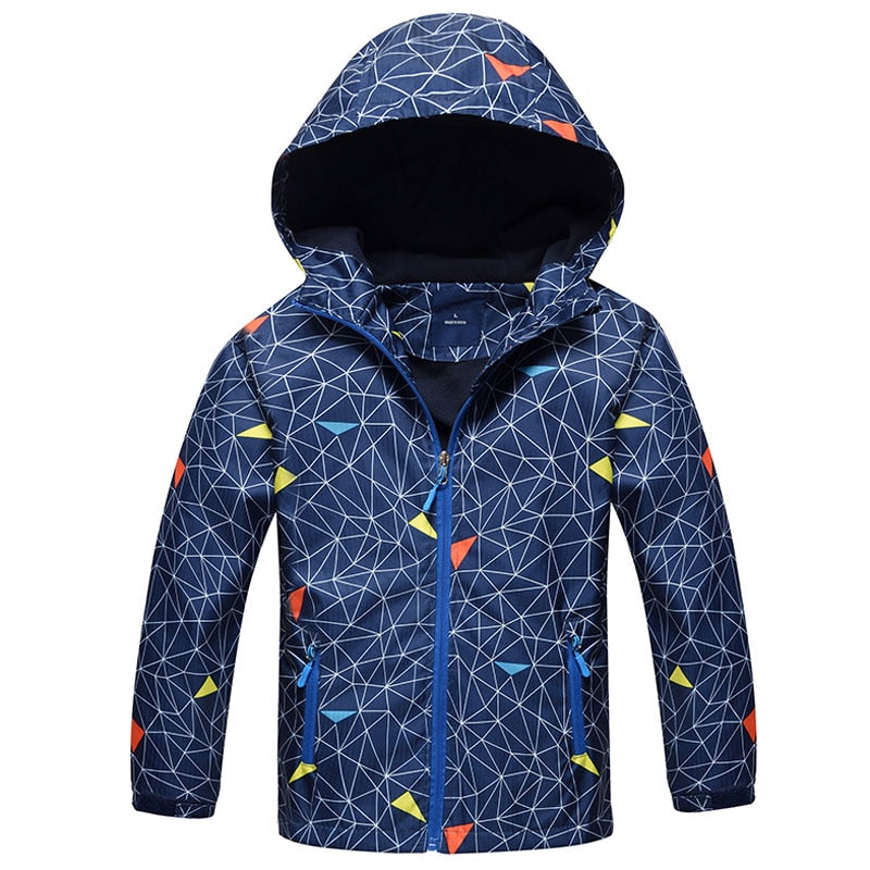 Waterproof and windproof hooded jacket, perfect for the colder months. Made of durable polyester, this stylish and comfortable jacket comes in different colors and sizes to suit your child's preferences.