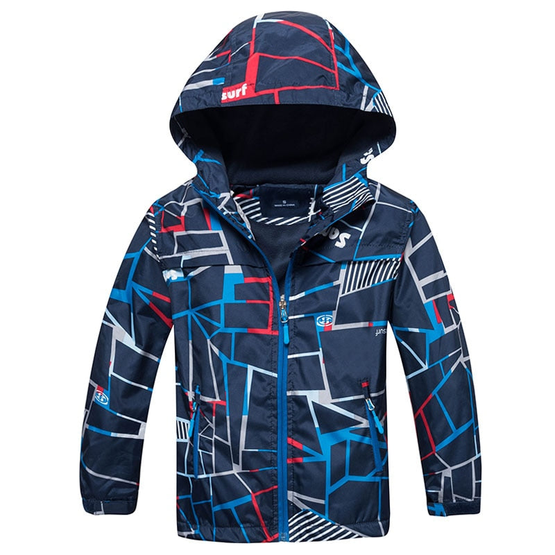 Waterproof and windproof hooded jacket, perfect for the colder months. Made of durable polyester, this stylish and comfortable jacket comes in different colors and sizes to suit your child's preferences.