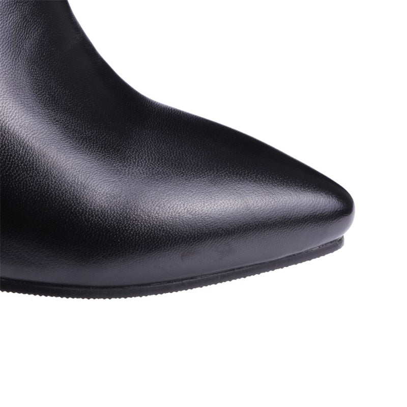 Fine Root Zipper Boots - Stylish winter boots with high heels and a pointed toe.