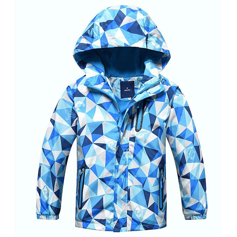 Waterproof and windproof hooded jacket, perfect for the colder months. Made of durable polyester, this stylish and comfortable jacket comes in different colors and sizes to suit your child's preferences.