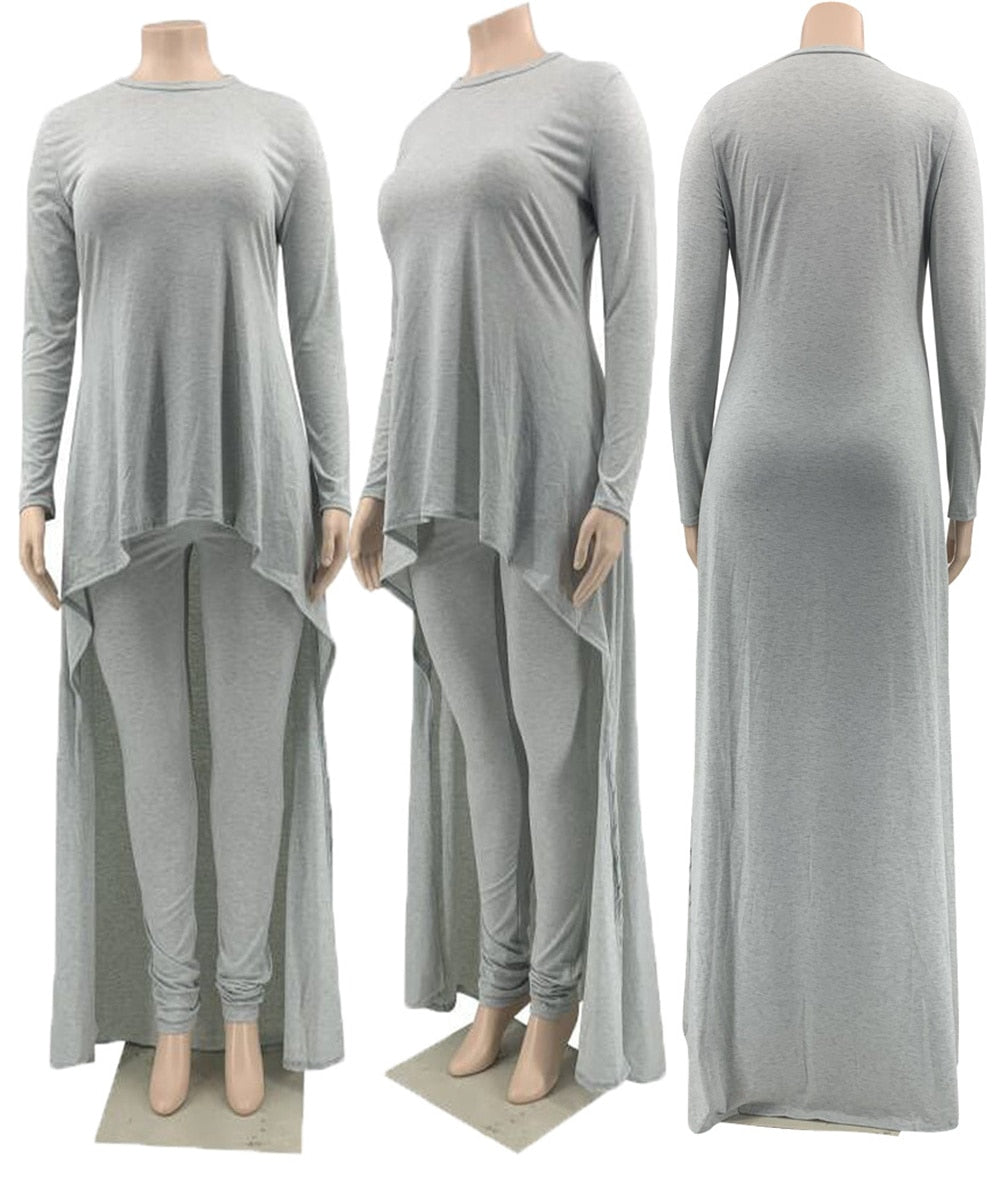 Image of a stylish 2-piece maxi top and pant set that offers an effortless chic look