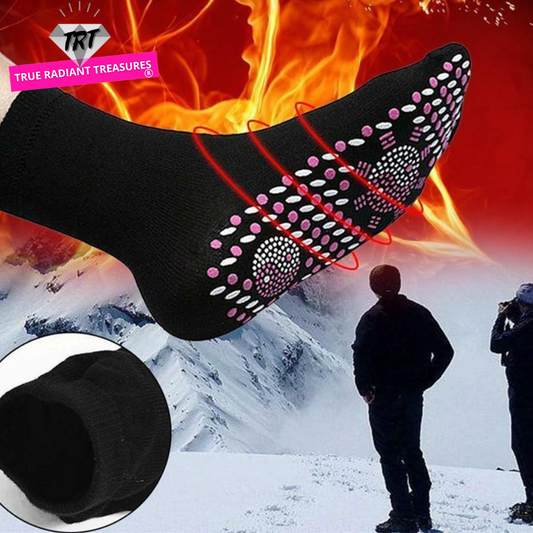 Self-heating Socks with Magnets - Combat cold feet and boost energy levels. Magnets on the bottom generate warmth through foot movements. Utilizes body heat for efficient self-heating. Promotes blood circulation and offers benefits like improved sleep quality, reduced fatigue, relaxed leg muscles, and relieved nerves. Recommended for daily use. Please note slight color variation may occur.