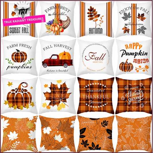 Autumn Pillow Cover featuring a fall-themed design, adding a touch of warmth and charm to your sofa, made from durable polyester.