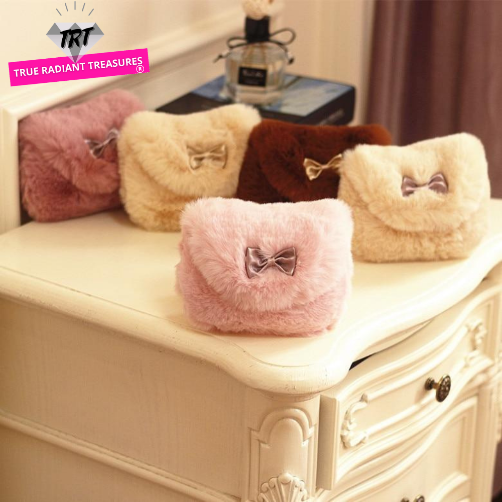 Furry Bag for Kids - Cute and soft bag for girls, perfect for storing small items, Christmas dress accessory.