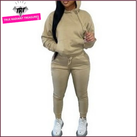 Hooded Cotton Blend Jogger Set - Cozy and durable blend of polyester and cotton. Ideal for jogging, workouts, or casual wear. Pullover top with secure front pocket for convenience and layering options.