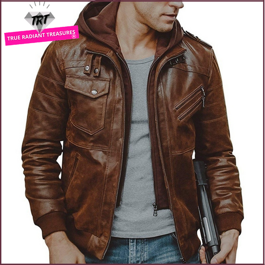 Genuine Leather Jacket - Durable PU Exterior with Cozy Fuzzy Interior and Adjustable Fit