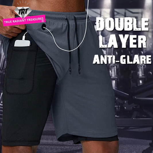 Double Deck Sports Shorts - Breathable, quick-dry fabric with adjustable waistband and multiple pockets for convenience and comfort. Perfect for basketball practice, gym workouts, and more.