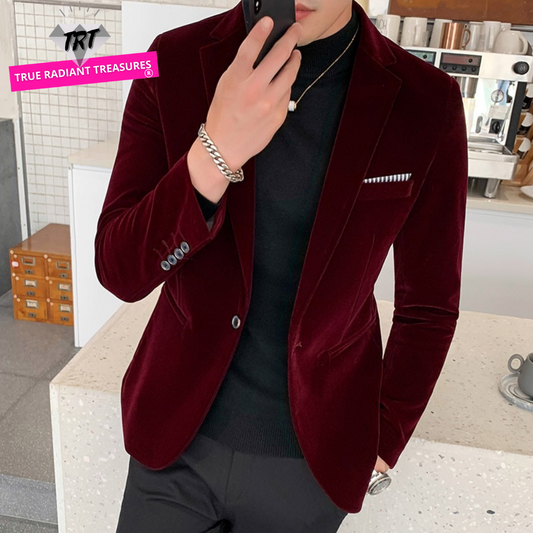 Men's Velvet Blazer - Must-Have for Stylish Look. Soft and Comfortable Cotton Material. Available in Different Colors and Sizes. Versatile Style for Any Shirt. Upgrade Your Wardrobe Today!