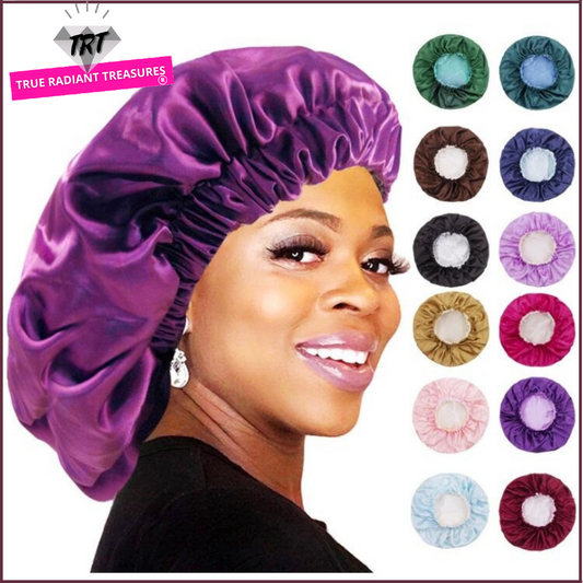 Reversible bonnet, perfect for hat wearers, side sleepers, and long hair. Soft satin fabric for hair protection. Get yours now!