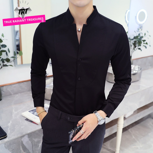 Long Sleeve Shirt - Formal Attire for Any Occasion. Made from Cotton. Turn-Down Collar and Single-Breasted Closure. Available in Different Colors and Sizes.