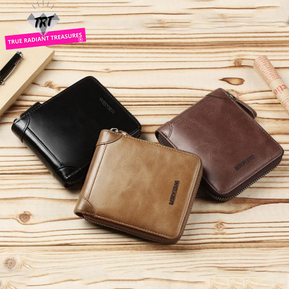 Men's Zipper Wallet - Secure and durable closure - Polyurethane material - Coin compartment, cardholder, and extra pockets - Available in black, brown, and khaki colors.