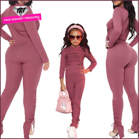 Image of stylish Elastic Slim Sportswear Set for Mommy and Me, made of polyester. Perfect for mother-daughter workouts. Grab yours now while supplies last!