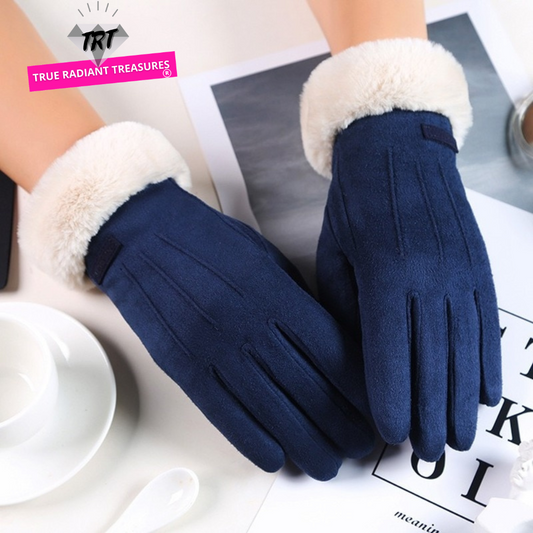 Women's Winter Fur Gloves - Stay warm and cozy during winter walks. Made of synthetic leather and faux fur. Available in different colors.