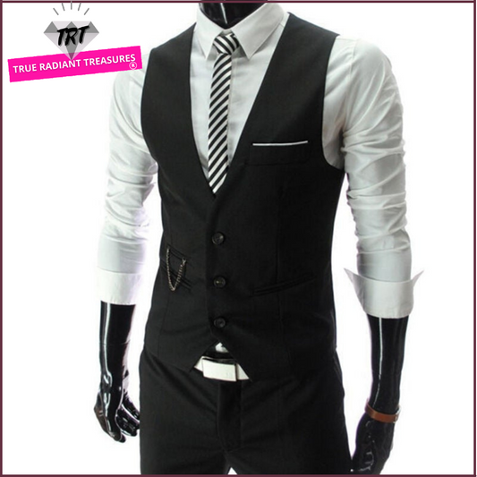 Casual Sleeveless Slim Fit Suit Vest - High-Quality Cotton Blend. Soft, Elastic, and Durable. Two Real Pockets and One Fake Chest Pocket. Elevate Your Style!