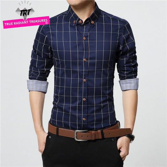 Men's Long Sleeve Plaid Dress Shirt - Classic Style and Charming Design