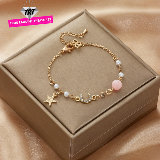 Cute and trendy crystal pearl chain bracelet for girls who love fashion.