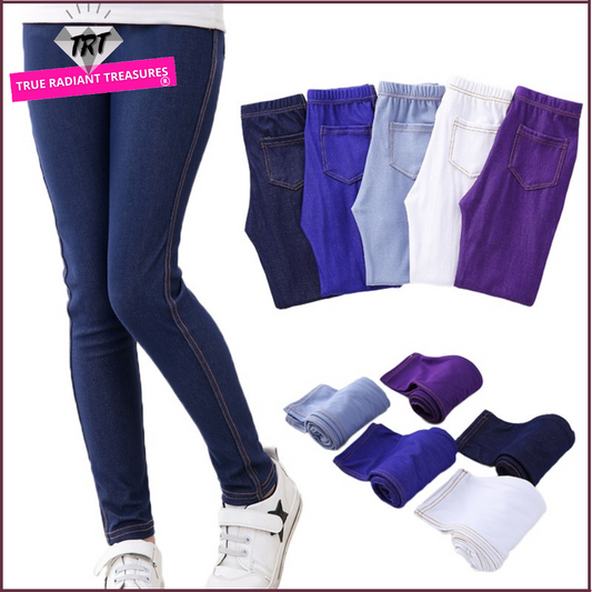 True Radiant Treasures Girl's Pants - Comfortable and Stylish - Cotton and Spandex Blend - Sizes 2 to 12 Years - Various Colors - Perfect for Everyday Wear