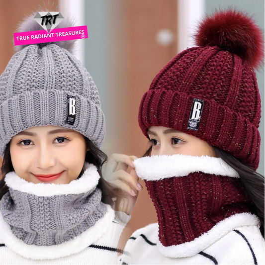 Knitted Scarf Hat Set - polyester material - warm and comfortable - various colors and sizes