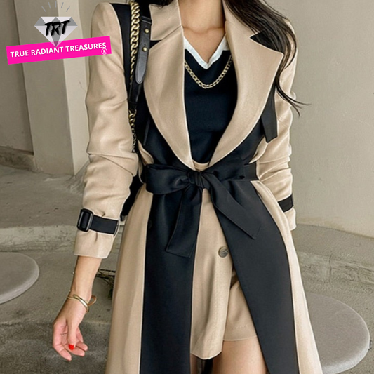 Stylish and durable Elegant Long Trench Coat made of cotton and polyester.