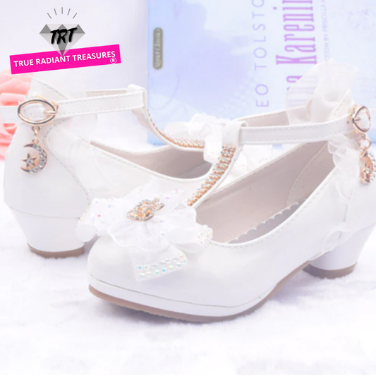 Stylish Peep shoes with cut-out flower designs, perfect for girls' dress-up or casual wear.