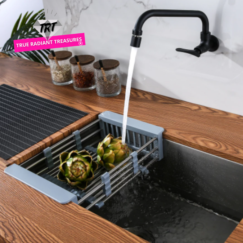 Silica Gel Drying Rack for Sink, flexible and expandable, perfect for washing fruits, vegetables, and utensils