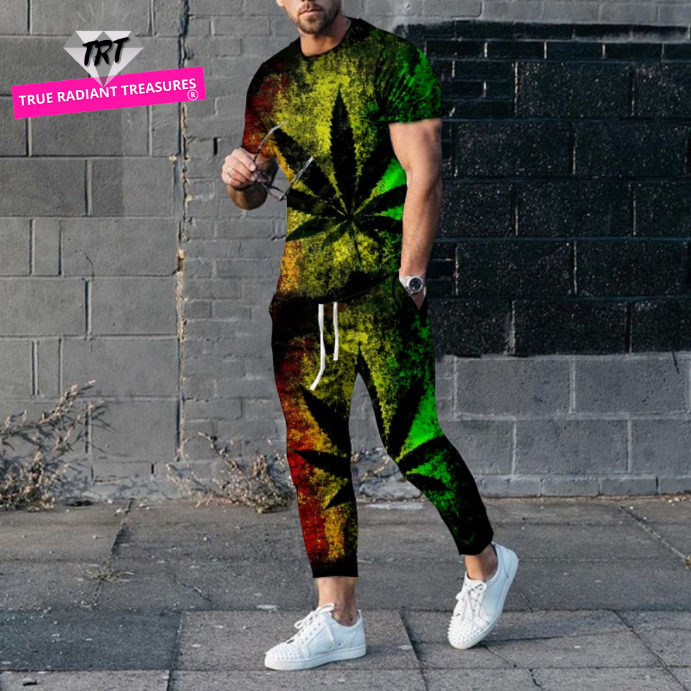 "Image of a fashionable men's short-sleeve tracksuit made from durable polyester material, designed with a punk edge for the perfect casual wear. Available in different sizes and colors to fit any style. Ideal for jogging or walking your dog while staying comfortable and stylish. Get yours today and treat yourself or someone special to this unique and practical gift."