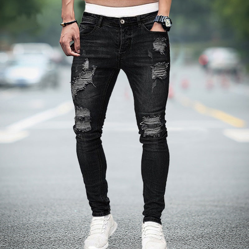 Men's Stretchy Ripped Jeans