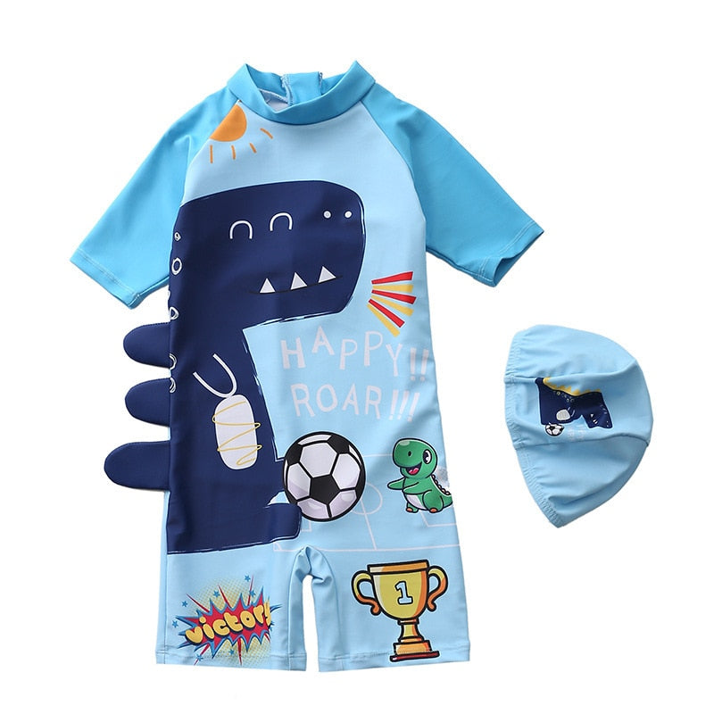 Baby boy beach swimwear with cartoon characters, polyester spandex cotton blend, true to size fit.