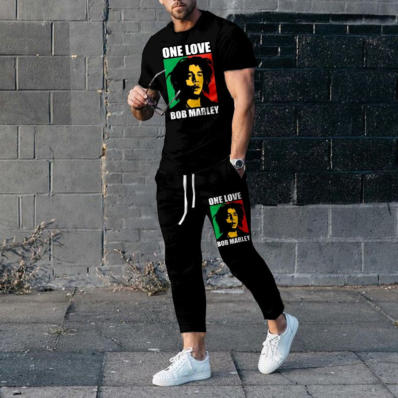 "Image of a fashionable men's short-sleeve tracksuit made from durable polyester material, designed with a punk edge for the perfect casual wear. Available in different sizes and colors to fit any style. Ideal for jogging or walking your dog while staying comfortable and stylish. Get yours today and treat yourself or someone special to this unique and practical gift."