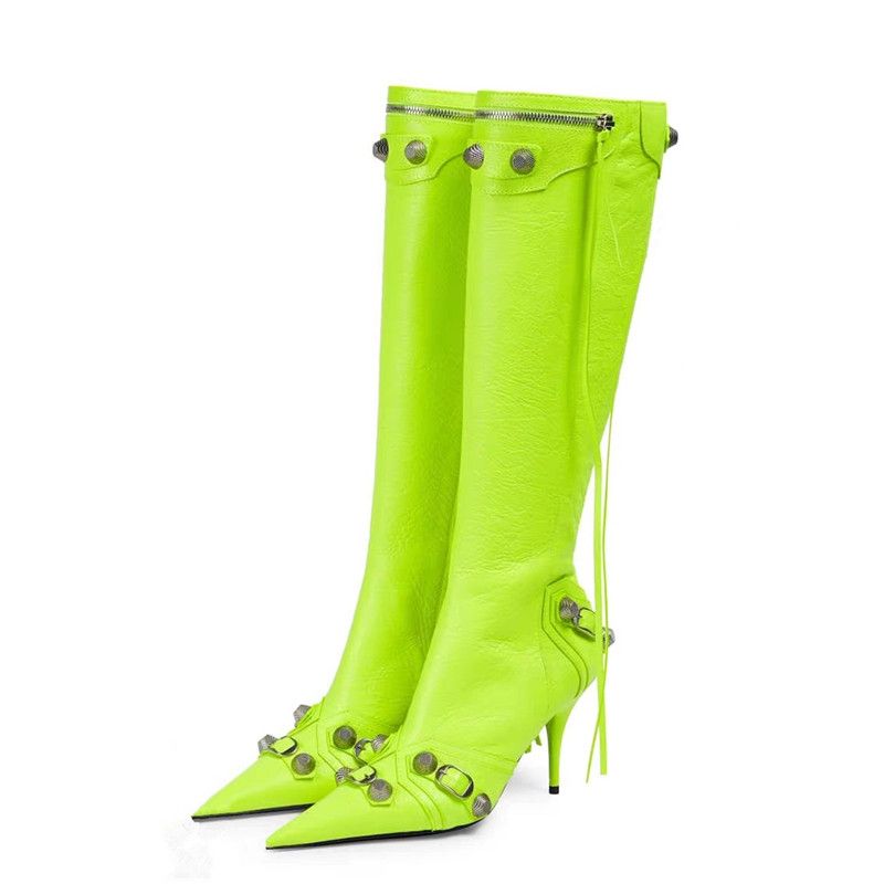 Women's Pointed Toe Boots - Microfiber meets street-style sophistication - Handmade with pointed toe and super high thin heels - Crafted for spring and autumn - Rivet fashion elements - ZIP closure - Order now!