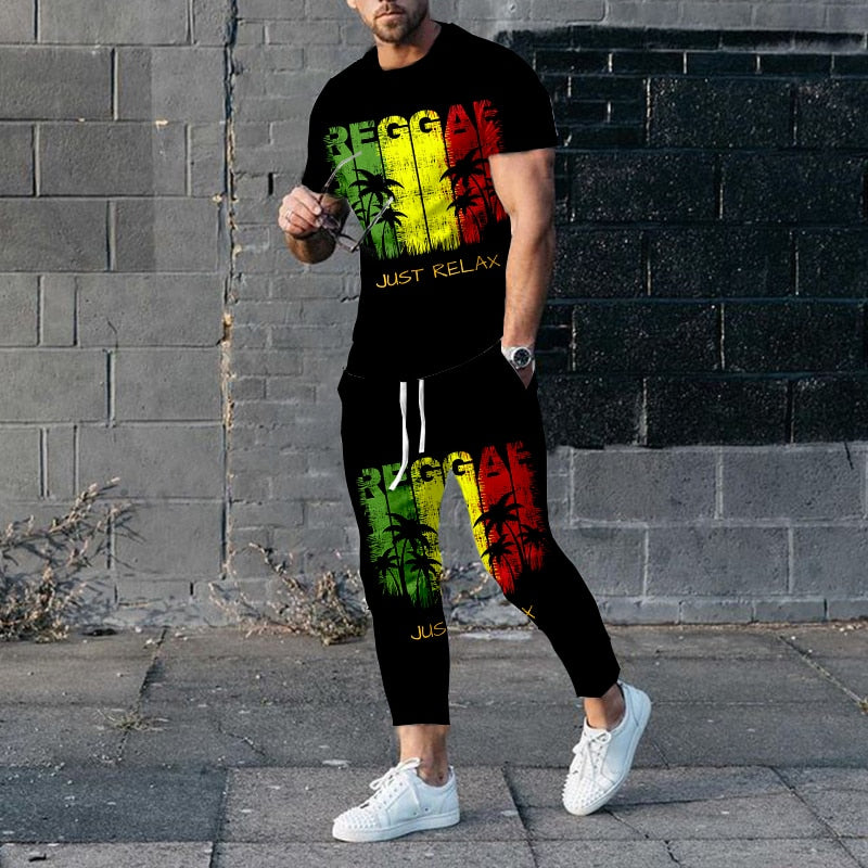 "Image of a fashionable men's short-sleeve tracksuit made from durable polyester material, designed with a punk edge for the perfect casual wear. Available in different sizes and colors to fit any style. Ideal for jogging or walking your dog while staying comfortable and stylish. Get yours today and treat yourself or someone special to this unique and practical gift."