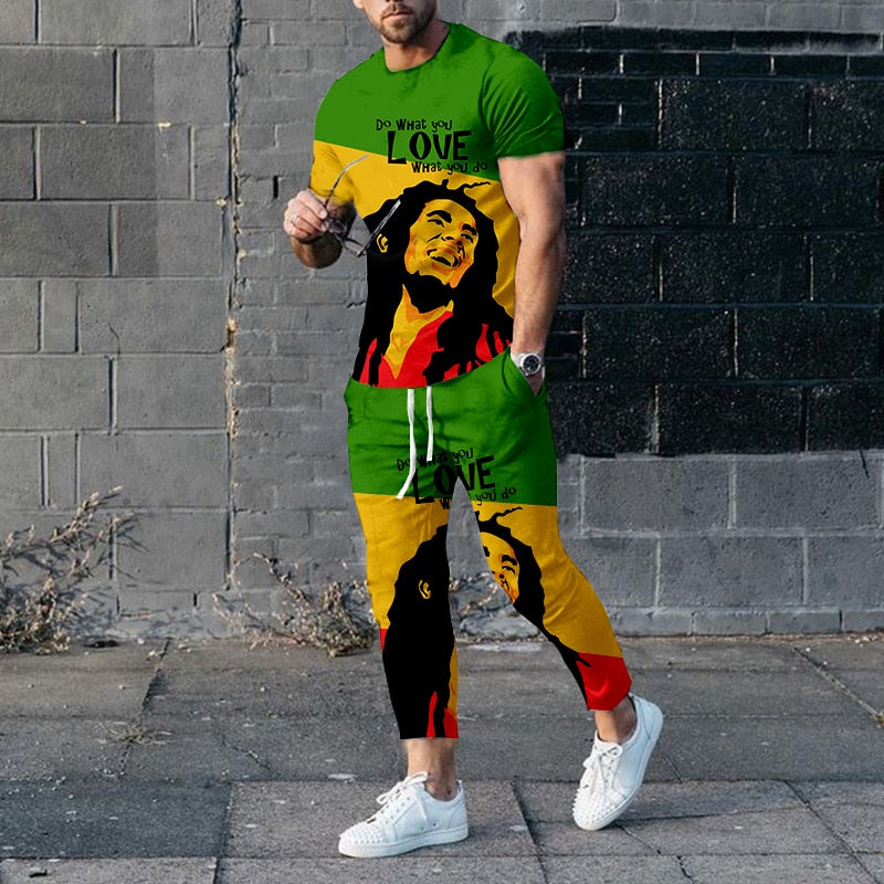 "Image of a fashionable men's short-sleeve tracksuit made from durable polyester material, designed with a punk edge for the perfect casual wear. Available in different sizes and colors to fit any style. Ideal for jogging or walking your dog while staying comfortable and stylish. Get yours today and treat yourself or someone special to this unique and practical gift."