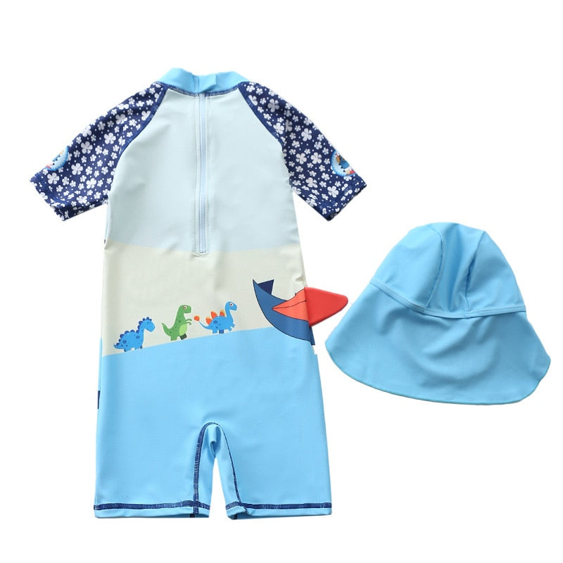 Baby boy beach swimwear with cartoon characters, polyester spandex cotton blend, true to size fit.