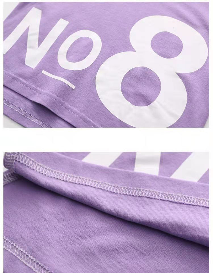 Image of Casual Sportswear - Stylish sportswear for girls. Made with spandex, polyester, and cotton. Round neck and pullover closure. Available in white and purple. Various sizes for a perfect fit. Ideal for active girls!