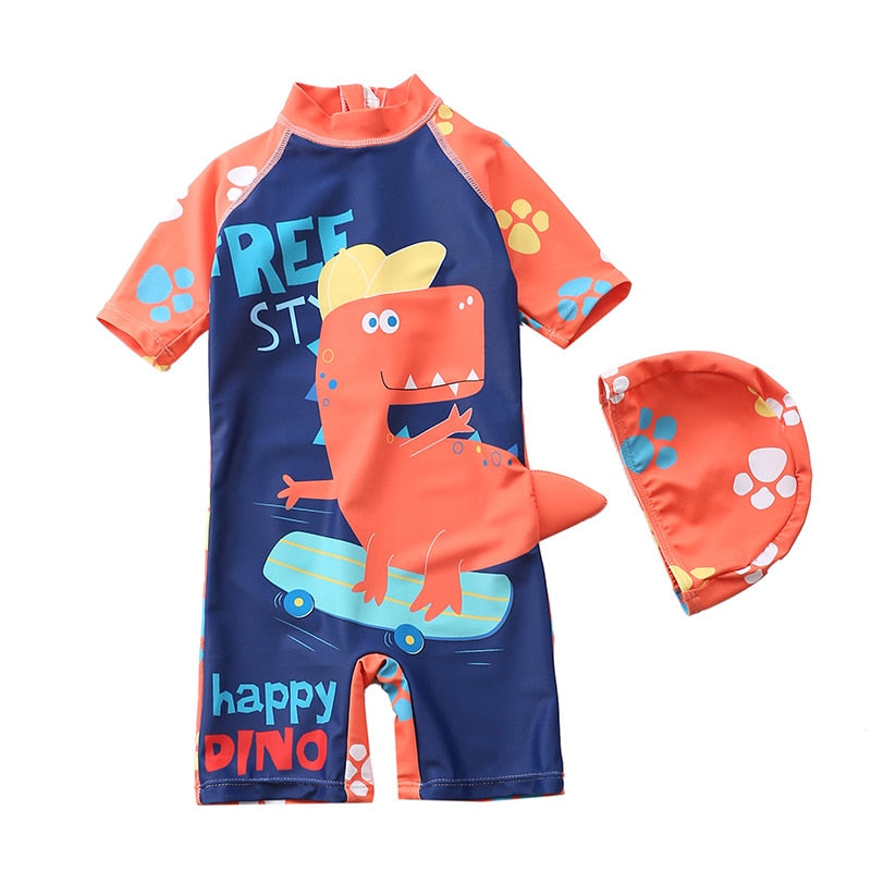 Baby boy beach swimwear with cartoon characters, polyester spandex cotton blend, true to size fit.