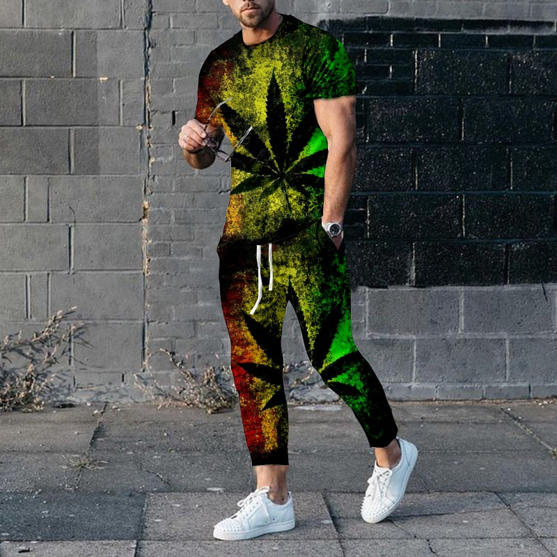 "Image of a fashionable men's short-sleeve tracksuit made from durable polyester material, designed with a punk edge for the perfect casual wear. Available in different sizes and colors to fit any style. Ideal for jogging or walking your dog while staying comfortable and stylish. Get yours today and treat yourself or someone special to this unique and practical gift."