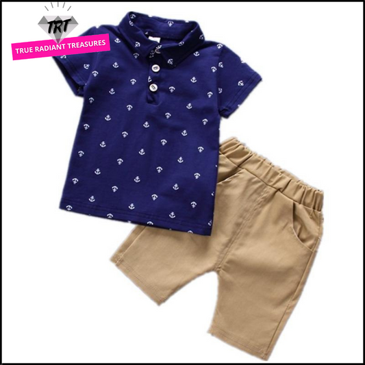 Comfortable 2-piece Summer Boys Clothes set, cotton polyester blend, sizes for babies and boys 7 months to 6 years old.