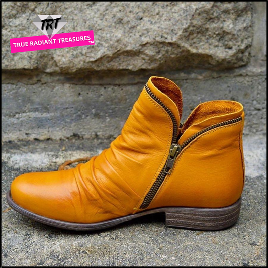 Ankle Boots with chunky sole and zipper style. Pointy-toe design exudes sophistication and modernity. Cozy and comfortable. Available in various colors and sizes. Perfect for pairing with off-duty outfits. Order now!