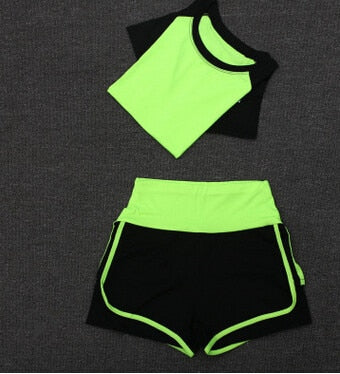 High Waist Sports Short Set: Stylish and comfortable spandex shorts and crop tank set for workouts and casual wear.