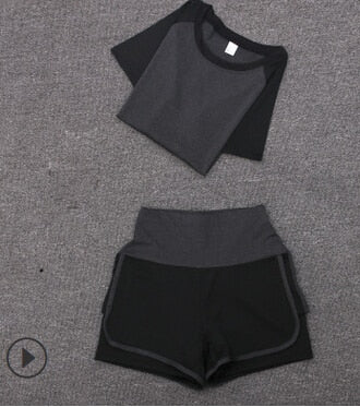 High Waist Sports Short Set: Stylish and comfortable spandex shorts and crop tank set for workouts and casual wear.