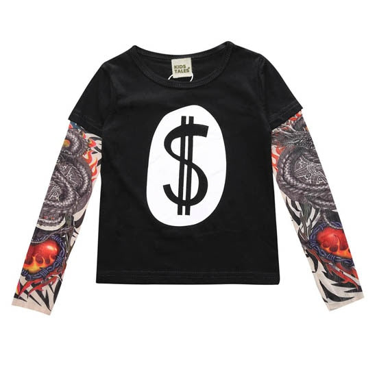 Tattoo-inspired long sleeve shirt with cool designs. Available in various styles, colors, and sizes for boys