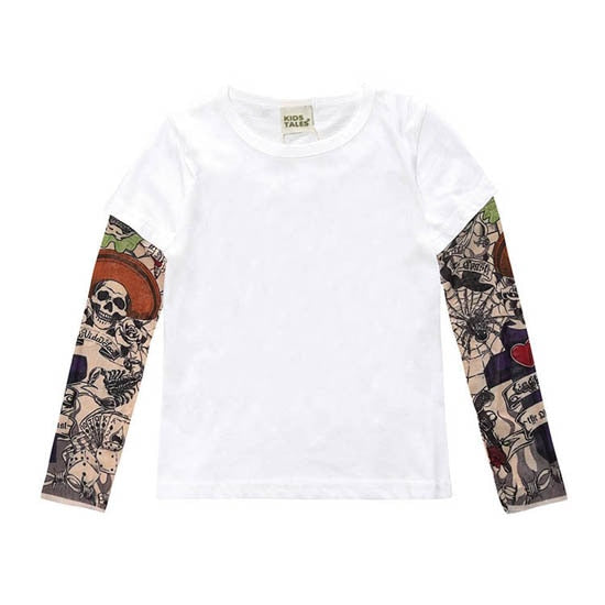 Tattoo-inspired long sleeve shirt with cool designs. Available in various styles, colors, and sizes for boys