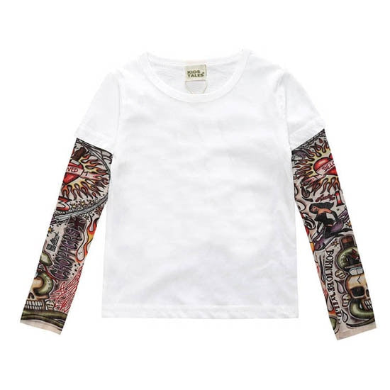 Tattoo-inspired long sleeve shirt with cool designs. Available in various styles, colors, and sizes for boys