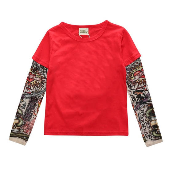 Tattoo-inspired long sleeve shirt with cool designs. Available in various styles, colors, and sizes for boys