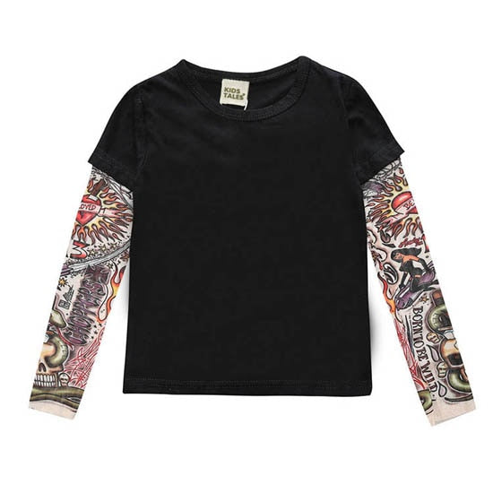 Tattoo-inspired long sleeve shirt with cool designs. Available in various styles, colors, and sizes for boys