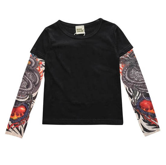 Tattoo-inspired long sleeve shirt with cool designs. Available in various styles, colors, and sizes for boys